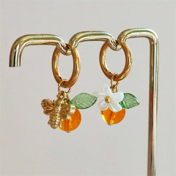 DAIIIBABYYY  -  Gold Color Plated Stainless Steel Hoop Earrings for Women Vintage Bee Flower Fruit Drop Earrings Charms Trendy Jewelry Gifts